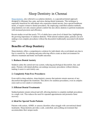 Sleep Dentistry in Chennai..