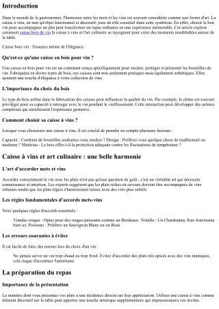 Caisse à vins et art culinaire : une belle harmonie