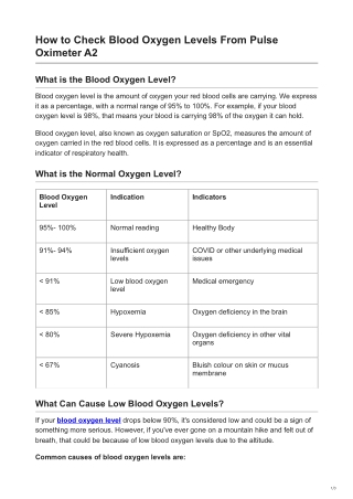 How to Check Blood Oxygen Levels From Pulse Oximeter A2