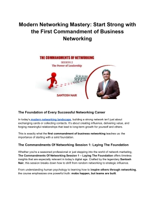Modern Networking Mastery: Start Strong with the First Commandment of Business N