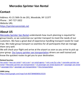 Mercedes Sprinter Van Rental