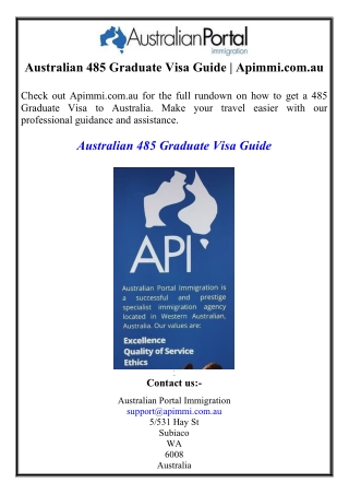 Australian 485 Graduate Visa Guide | Apimmi.com.au