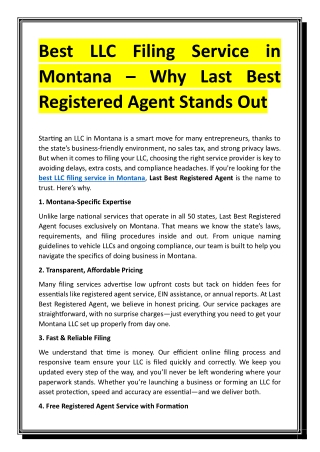 Best LLC Filing Service in Montana – Why Last Best Registered Agent Stands Out