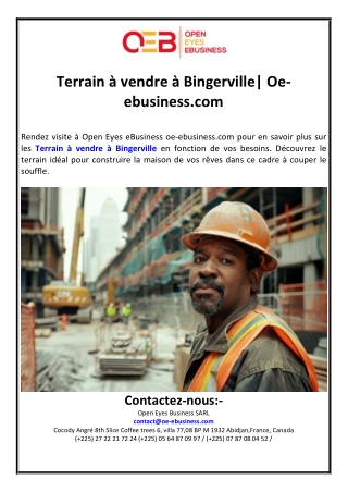 Terrain à vendre à Bingerville| Oe-ebusiness.com