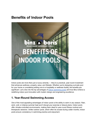 Benefits of Indoor Pools