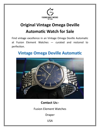 Original Vintage Omega Deville Automatic Watch for Sale