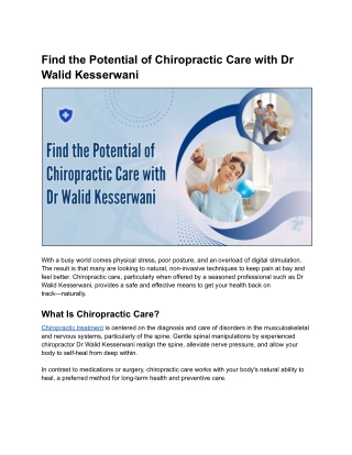 Feel Younger and Stronger with Chiropractic Care by Dr Walid Kesserwani