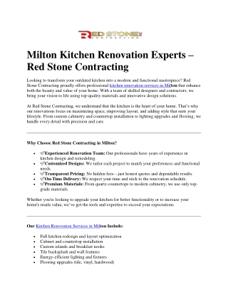 Milton Kitchen Renovation Services | Transform Your Space with Redstone Contract