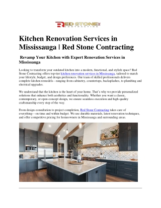 Mississauga Kitchen Renovation Services - Transform Your Home with Redstone