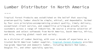 Lumber Distributor in North America