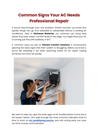 Common Signs Your AC Needs Professional Repair