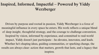 Driven by Purpose: The Yiddy Werzberger Operating Philosophy