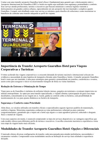Transfer aeroporto Guarulhos hotel: conforto e rapidez garantidos