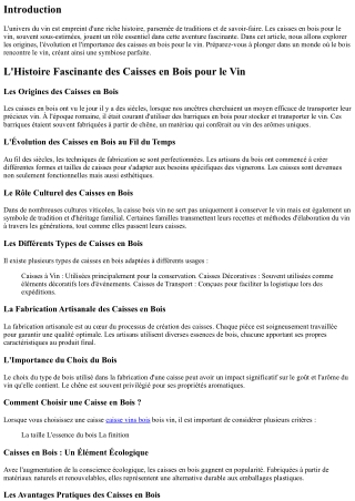 L'Histoire Fascinante des Caisses en Bois pour le Vin