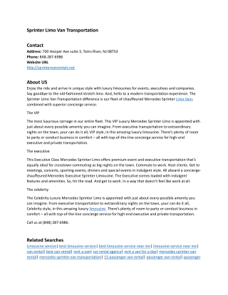 Sprinter Limo Van Transportation-700 Hooper Ave, suite 3, Toms River, NJ 08753