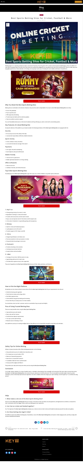 Best Sports Betting Sites for Cricket, Football & More  - Key11