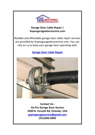 Garage Door Cable Repair | Goprogaragedoorservice.com