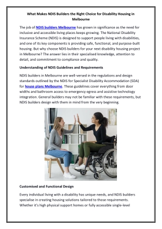 What Makes NDIS Builders the Right Choice for Disability Housing in Melbourne