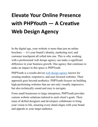 Elevate Your Online Presence with PHPYouth — A Creative Web Design Agency