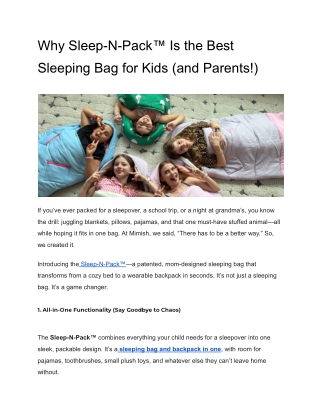 Why Sleep-N-Pack™ Is the Best Sleeping Bag for Kids (and Parents