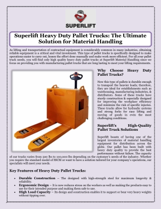 Superlift Heavy Duty Pallet Trucks The Ultimate Solution for Material Handling
