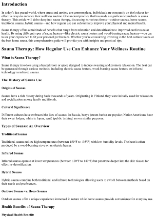 Sauna Therapy: How Regular Use Can Enhance Your Wellness Routine