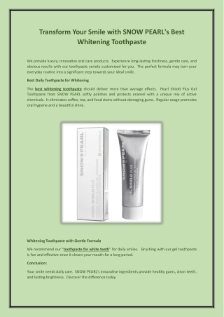 Transform Your Smile with SNOW PEARL's Best Whitening Toothpaste