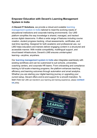 Empower Education with Devant’s Learning Management System in India