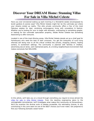 Discover Your DREAM Home: Stunning Villas For Sale in Villa Michel Celeste