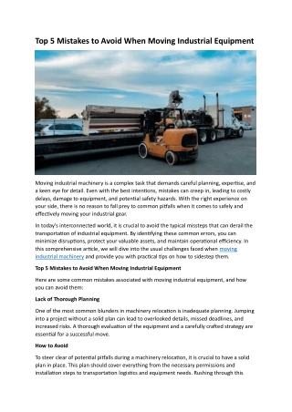 Top 5 Mistakes to Avoid When Moving Industrial Equipment
