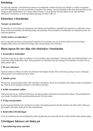 Bästa tipsen för att välja rätt elektriker i Stockholm