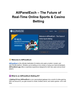 AllPanelExch – The Future of Real-Time Online Sports & Casino Betting