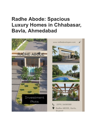 Radhe Abode_ Spacious Luxury Homes in Chhabasar, Bavla, Ahmedabad