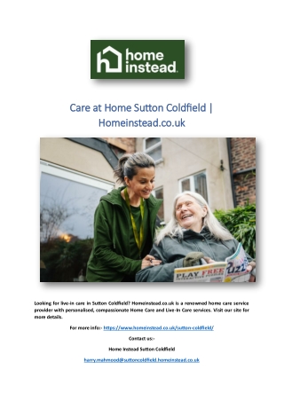 Care at Home Sutton Coldfield | Homeinstead.co.uk
