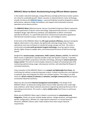 MINVACC Motor by Matel: Revolutionizing Energy-Efficient Motion Systems