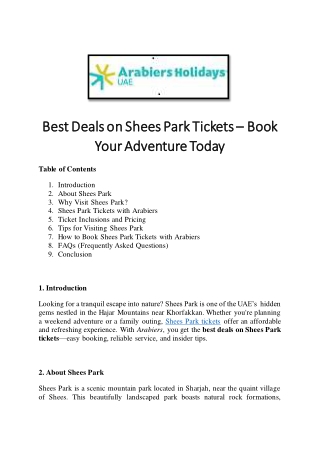 Best Deals on Shees Park Tickets – Book Your Adventure Today
