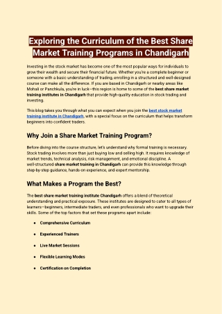 Exploring the Curriculum of the Best Share Market Training Programs in Chandigarh
