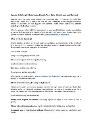 Interior Detailing in Hyderabad_ Elevate Your Car's Cleanliness and Comfort