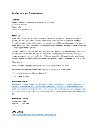 Sprinter Limo Van Transportation