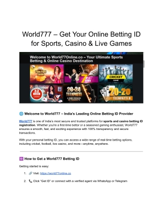 World777 – Get Your Online Betting ID for Sports, Casino & Live Games