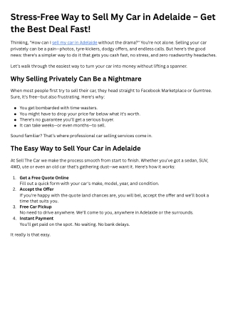 Sell My Car Adelaide – Fast, Simple & Roadworthy-Free!