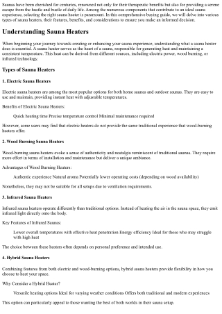 Choosing the Right Sauna Heater: A Comprehensive Buying Guide