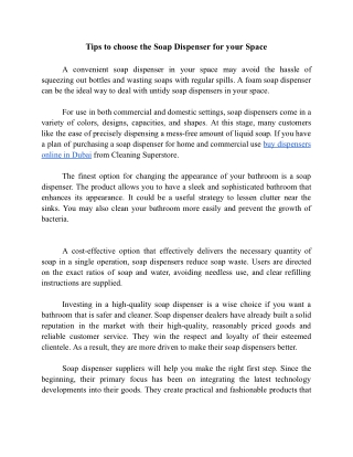 Tips to choose the Soap Dispenser for your Space