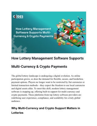 How Modern Lottery Software Enables Multi-Currency and Crypto Payments