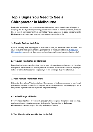 Top 7 Signs You Need to See a Chiropractor in Melbourne