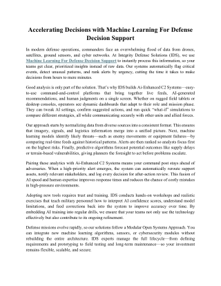 Accelerating Decisions with Machine Learning For Defense Decision Support