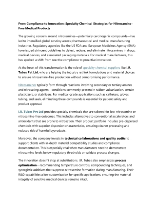From Compliance to Innovation - Specialty Chemical Strategies for Nitrosamine-Free Medical Products