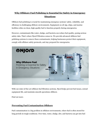 Why Offshore Fuel Polishing is Essential for Safety in Emergency Situations