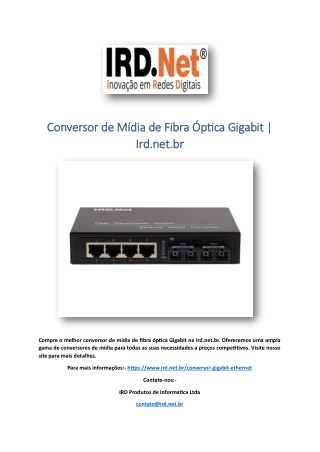 Conversor de Mídia de Fibra Óptica Gigabit | Ird.net.br