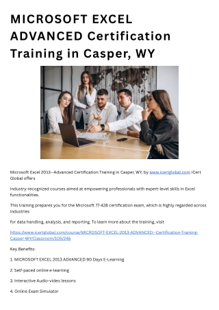 MICROSOFT EXCEL ADVANCED Certification Training in Casper, WY